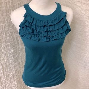 Live at High Fashion Teal Tank Top With Ruffles